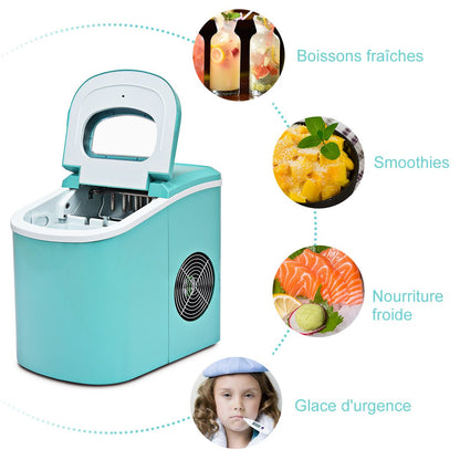 Machine À Glaçons Portable 12KG/24H 9 Glaçons Par 6-13 Min Avec Réservoir 2,2 L Et Bac À Glace De 0,7 Kg Bleu/Vert
