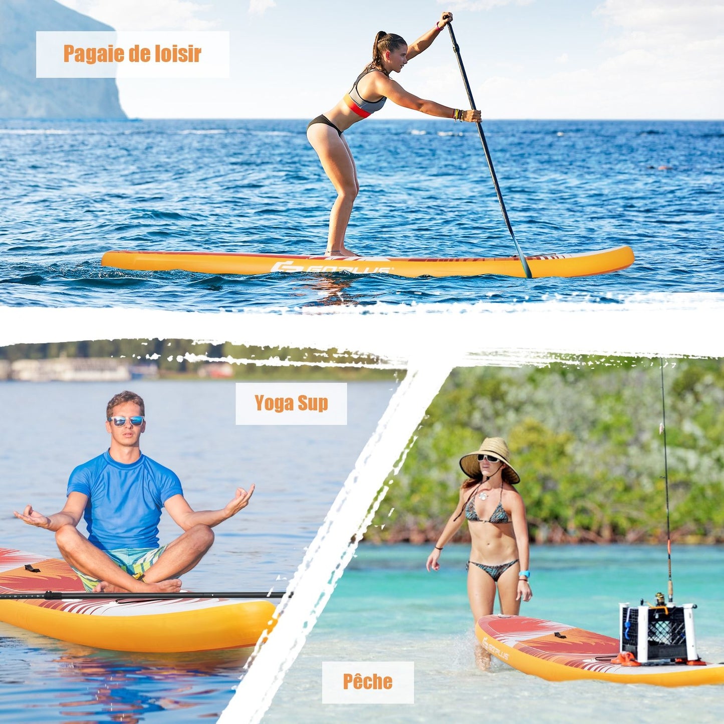 Paddle Gonflable 320X76X15Cm/335X76X15Cm En PVC Avec Pagaie Alliage Aluminium Réglable Aileron Amovible Pompe Manuel 130KG MAX Orange
