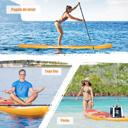 Paddle Gonflable 320X76X15Cm/335X76X15Cm En PVC Avec Pagaie Alliage Aluminium Réglable Aileron Amovible Pompe Manuel 130KG MAX Orange