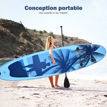 Paddle Stand up Gonflable En PVC Avec Sac De Transport Pagaie Réglable Accessoires 3 Tailles Au Choix Bleu Clair