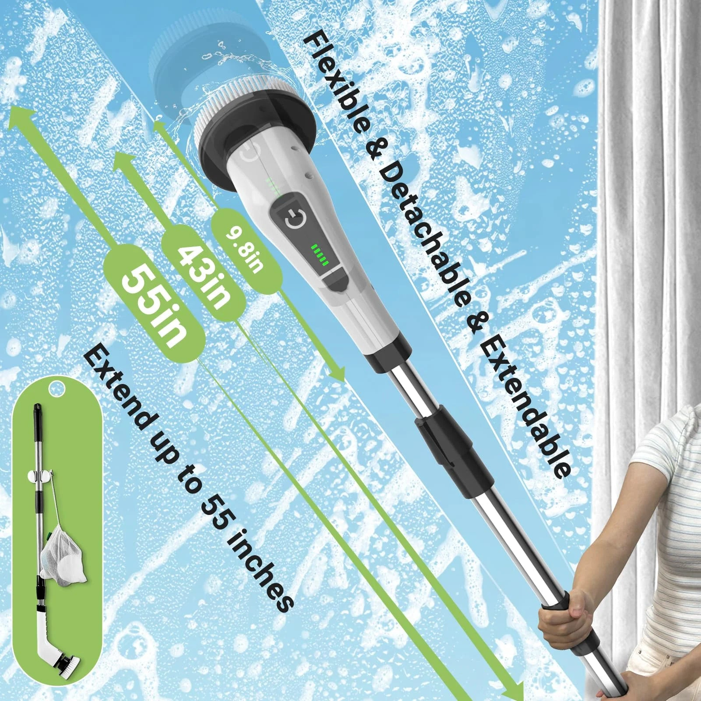 Brosse Nettoyante Électrique Sans Fil — 8 Têtes Interchangeables | Sol, Carrelage & Salle de Bain