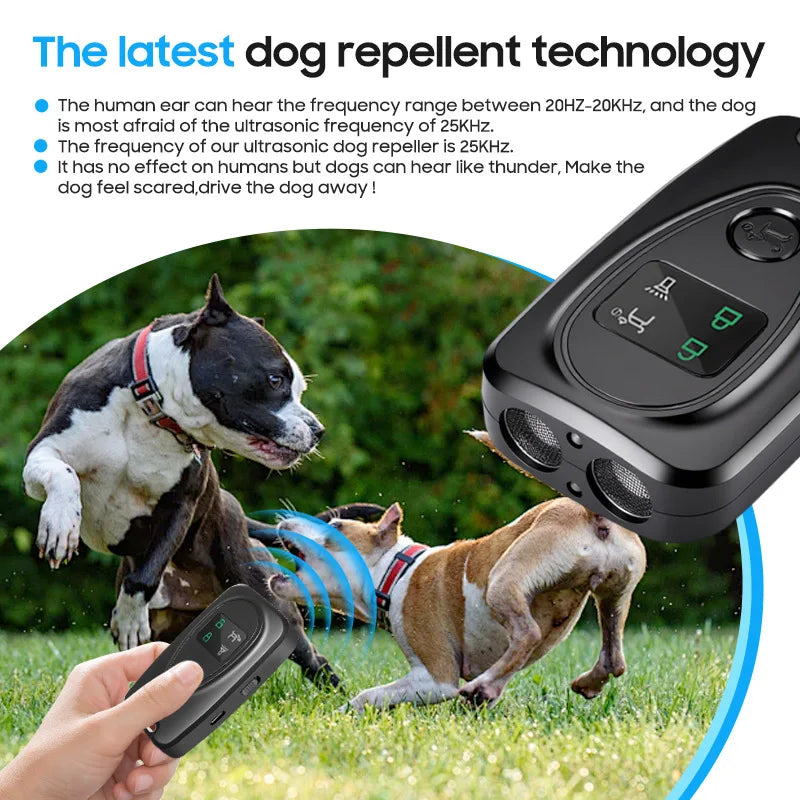 Ultrasonic Dog Repeller & Bark Deterrent — Handheld LED Training Device for All Breeds