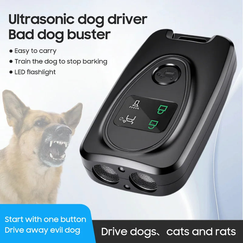 Ultrasonic Dog Repeller & Bark Deterrent — Handheld LED Training Device for All Breeds