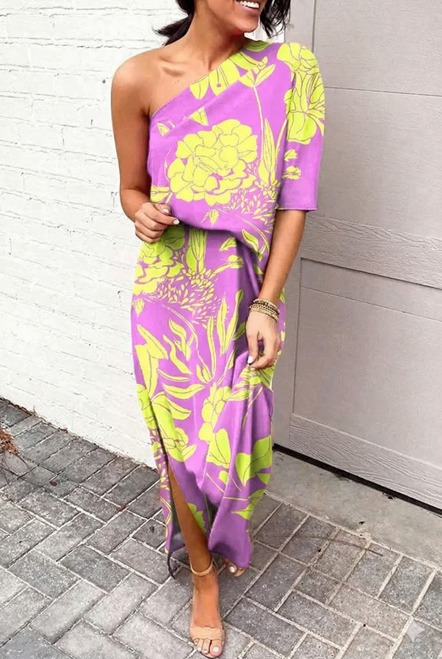 Women's One Sleeve Floral Evening Dress – Wedding Guest