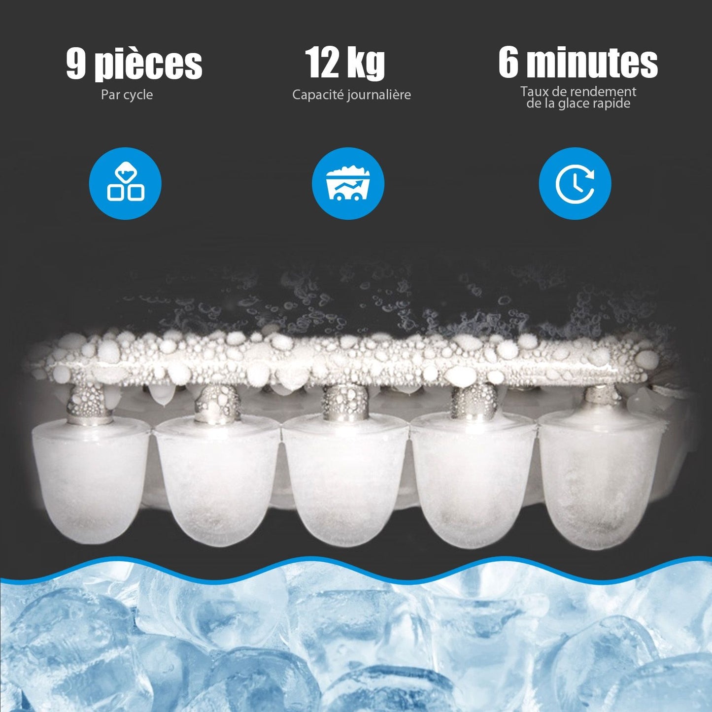 Machine À Glaçons Portable 12KG/24H 9 Glaçons Par 6-13 Min Avec Réservoir 2,2 L Et Bac À Glace De 0,7 Kg Bleu/Vert
