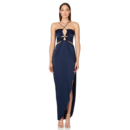 Halter Satin Mini Dress — Elegant Asymmetric Bodycon Dress for Women