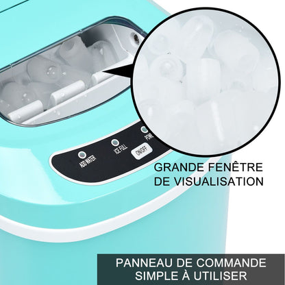 Machine À Glaçons Portable 12KG/24H 9 Glaçons Par 6-13 Min Avec Réservoir 2,2 L Et Bac À Glace De 0,7 Kg Bleu/Vert