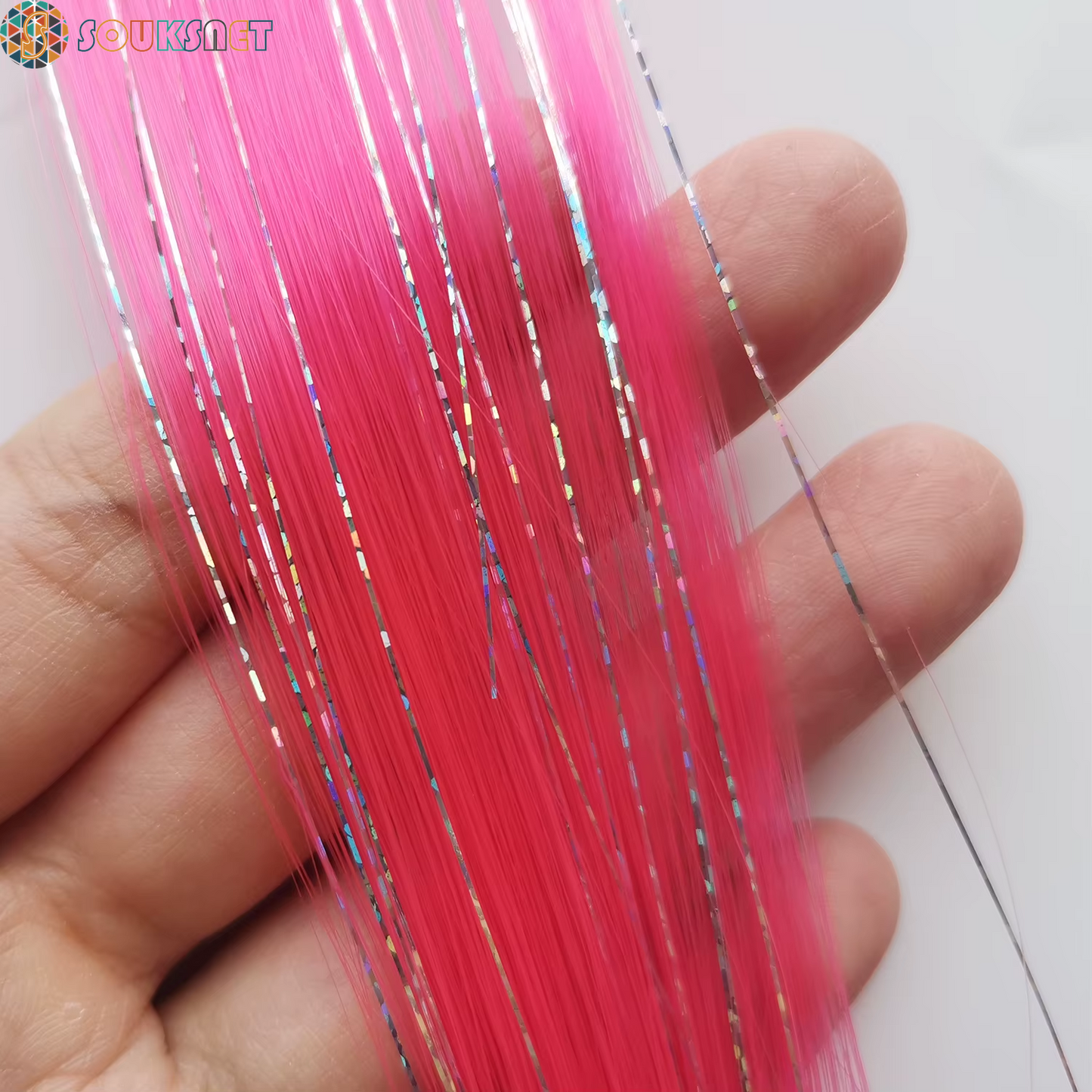 Clip in Colored Hair Extensions Mixed Silver Tinsels Synthetic Rainbow Hairpiece Holiday Party Highlights for Women Girls