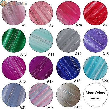 Sky Blue Hair Clip in Colored Extension Mixed Silver Tinsels Synthetic Rainbow Hairpiece Holiday Party Highlights for Women Girl