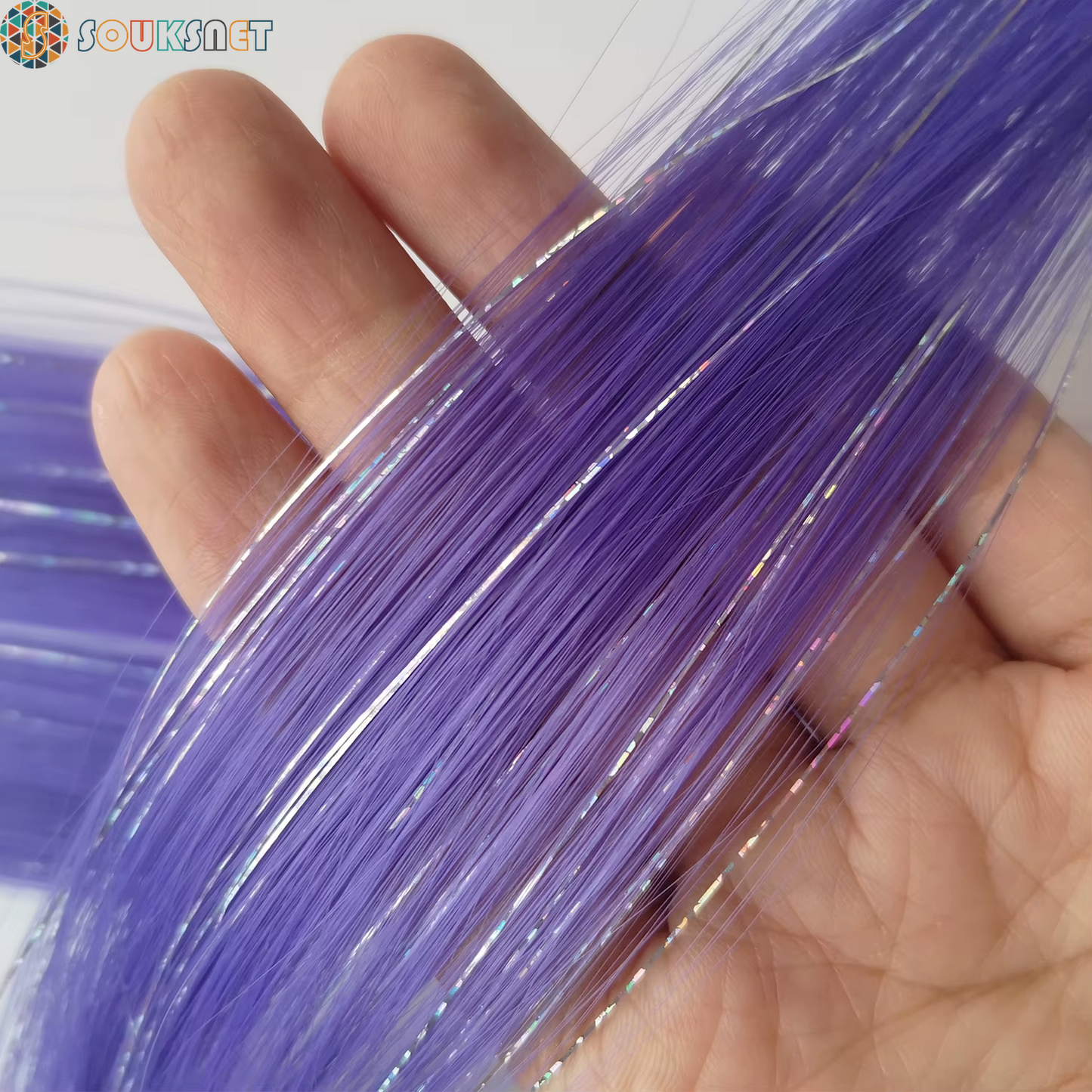 Clip in Colored Hair Extensions Mixed Silver Tinsels Synthetic Rainbow Hairpiece Holiday Party Highlights for Women Girls