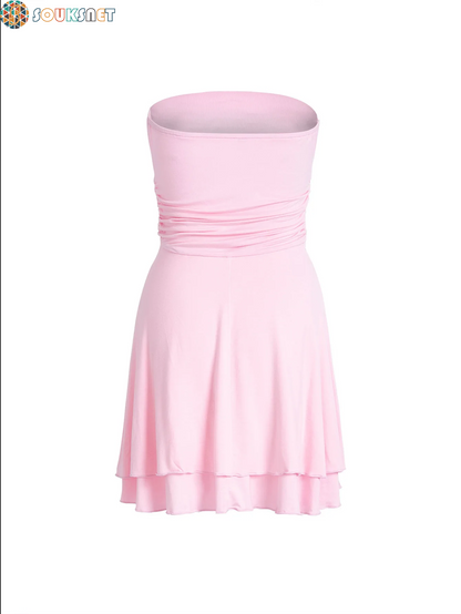 Y2K Tube-Top Short Dress Summer Sexy Pleated Tight Dresses for Womens Clothing