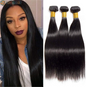 Bresilian Weaving in Lots Human Hair Virgin Closure Weaving Smooth Extensiones De Cabello Hair Extensions 100% Natural Human Hair Straight Hair Strands Natural Black (16 Inch/40 Cm, 4X4 Lace Closure)