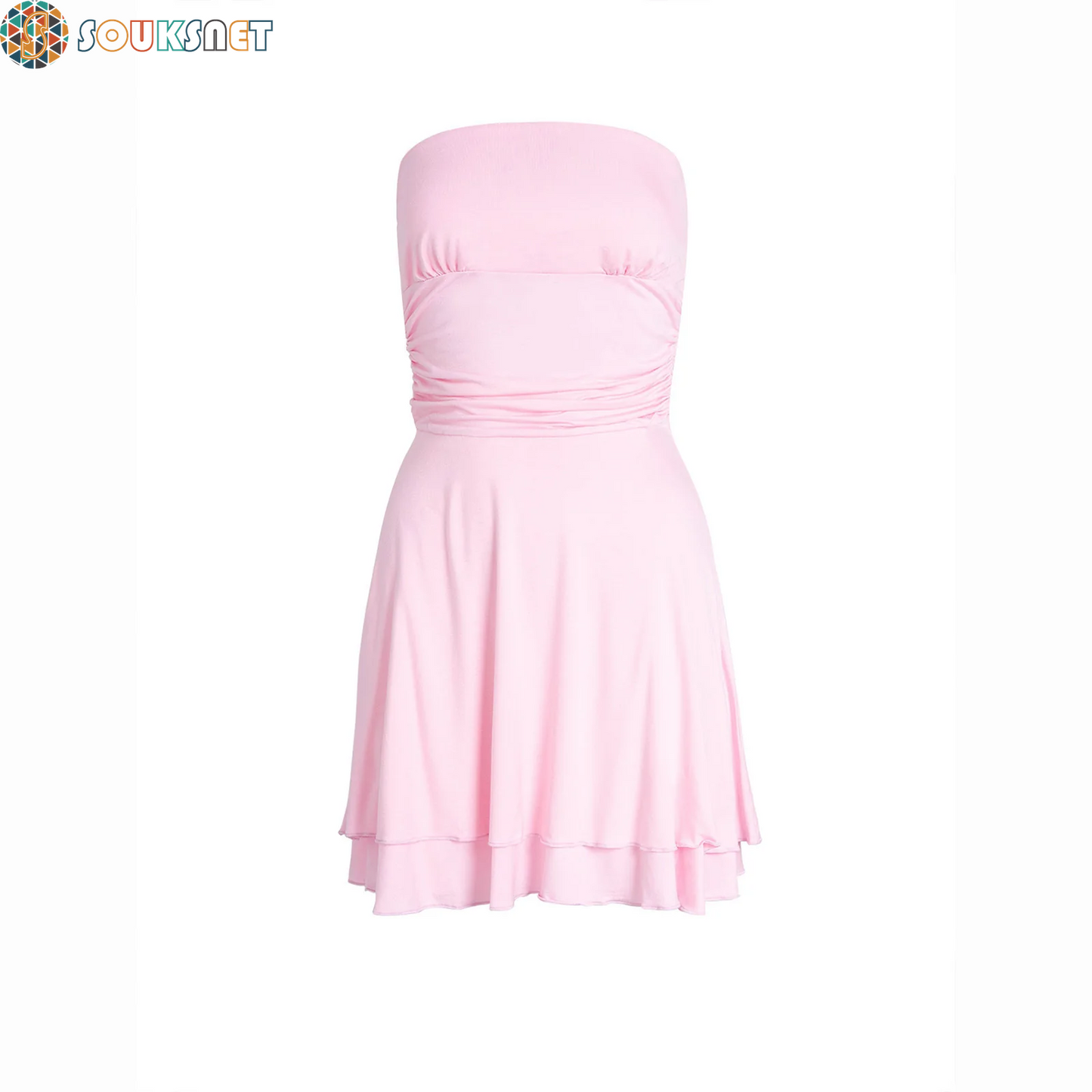 Y2K Tube-Top Short Dress Summer Sexy Pleated Tight Dresses for Womens Clothing