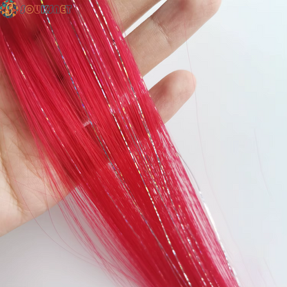 Sky Blue Hair Clip in Colored Extension Mixed Silver Tinsels Synthetic Rainbow Hairpiece Holiday Party Highlights for Women Girl