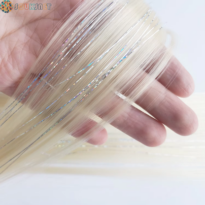 Clip in Colored Hair Extensions Mixed Silver Tinsels Synthetic Rainbow Hairpiece Holiday Party Highlights for Women Girls