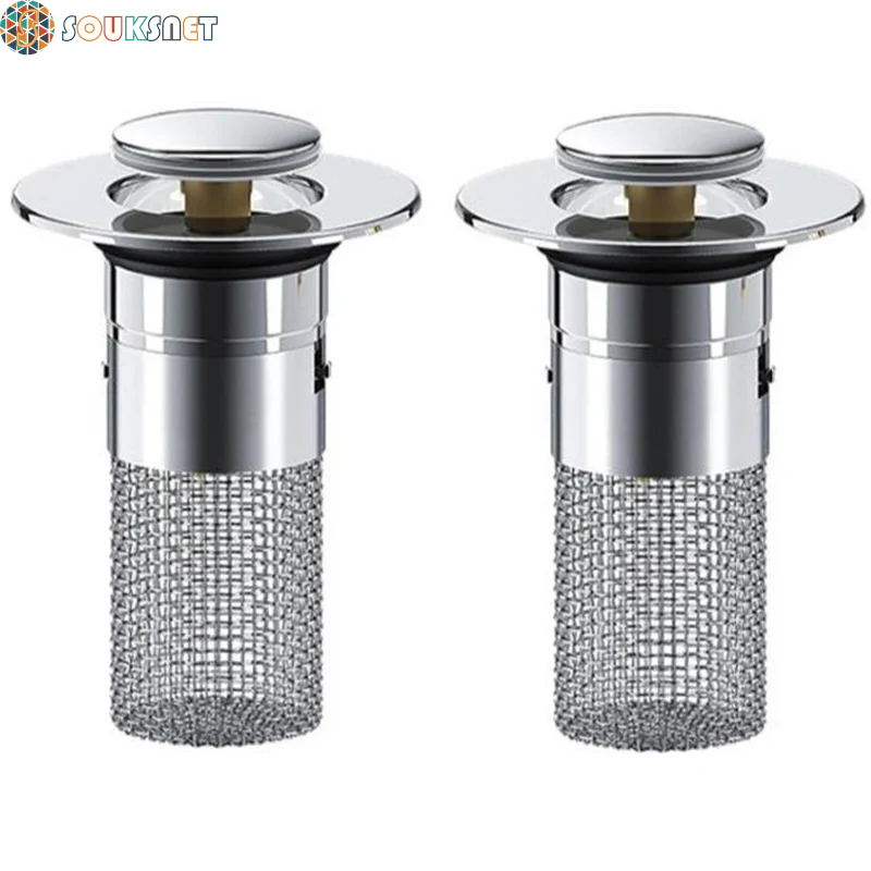 2PC Bathroom Sink Stopper,Bathroom Sink Drain Strainer , Pop up Stainless Steel Floor Drain Filter with Basket Hair Catcher, Quickly Drain Water
